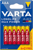 Varta Long life Max Power Alkaline AAA batteries 6 Pack (3 pack by Valotronics)