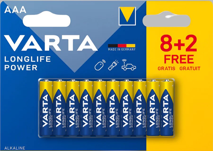Varta LongLife Power Alkaline AAA 10 Battery (3 pack by Valotronics)