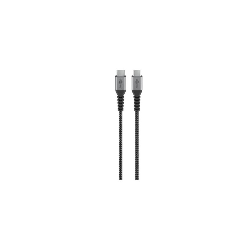 Goobay USB-C to USB-A Textile 2m Cable with Metal Plugs - Space Grey/Silver (2 pack by Valotronics)