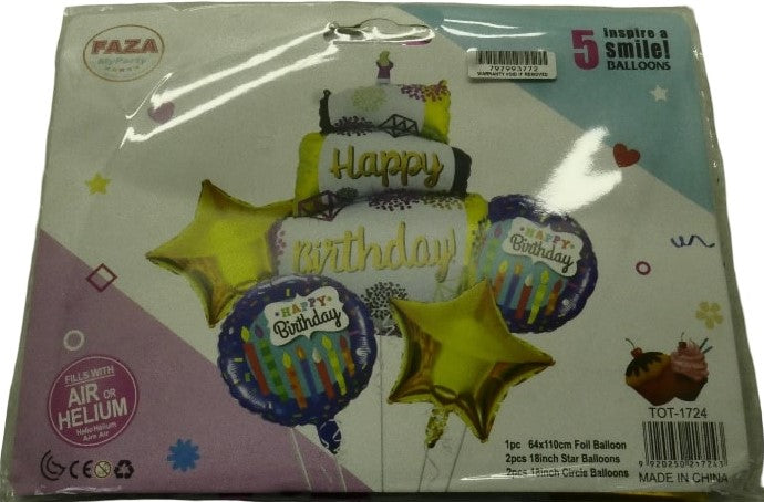 Casey 5pc Blue and Gold Themed Birthday Balloon Set (2 pack by Valotronics)