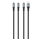 Ezra 3in1 Black Braided 2.4A 1Meter Data Cable (2 pack by Valotronics)