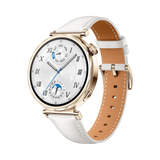 41mm/1.32inch AMOLED / White Composite Leather Strap.Front case:Gold stainless s