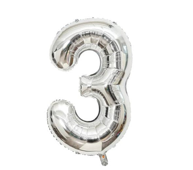 Casey 102cm Silver Balloon Number.3 Retail Packaging No (3 pack by Valotronics)