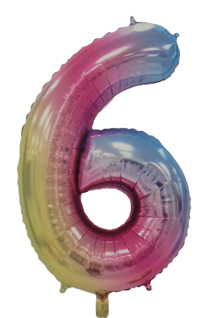 Casey 102cm Rainbow Balloon Number 6 (3 pack by Valotronics)