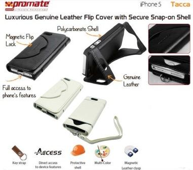 Promate Tacca iPhone 5 Luxurious Genuine Leather Flip Cover