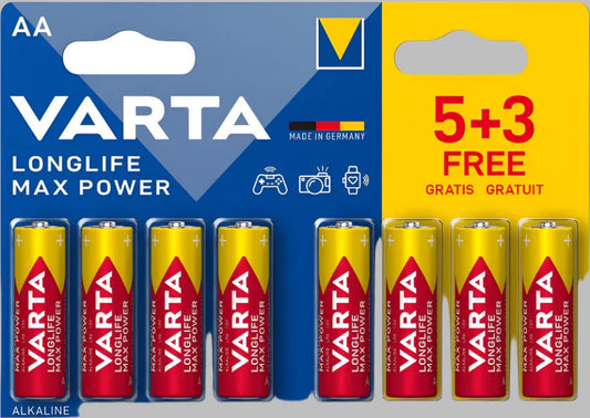 Varta Longlife Max Power Alkaline AAA 8 Pc Batteries (2 pack by Valotronics)