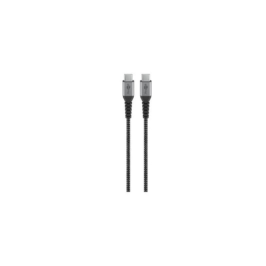 Goobay USB-C to USB-A Textile 2m Cable with Metal Plugs - Space Grey/Silver (2 pack by Valotronics)