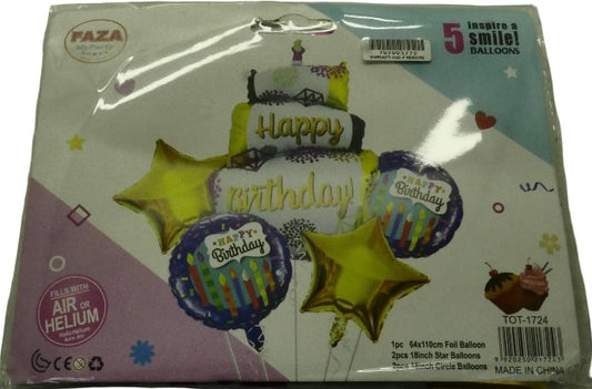 Casey 5pc Blue and Gold Themed Birthday Balloon Set (2 pack by Valotronics)