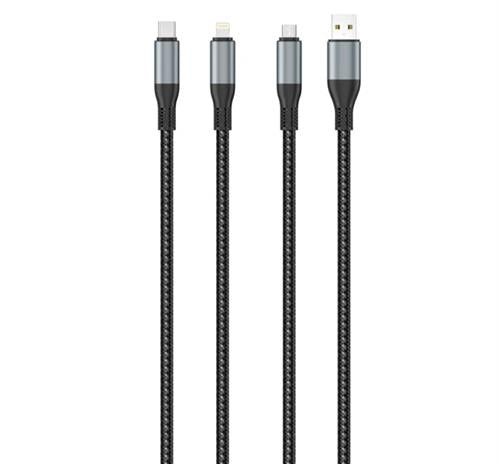 Ezra 3in1 Black Braided 2.4A 1Meter Data Cable (2 pack by Valotronics)