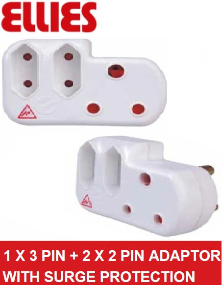 Ellies Power Socket Extension Adaptor with Surge protection (2 pack by Valotronics)