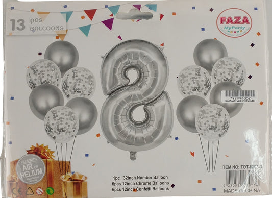 Casey 13pc Silver and White Balloon Set Nr.8 (2 pack by Valotronics)