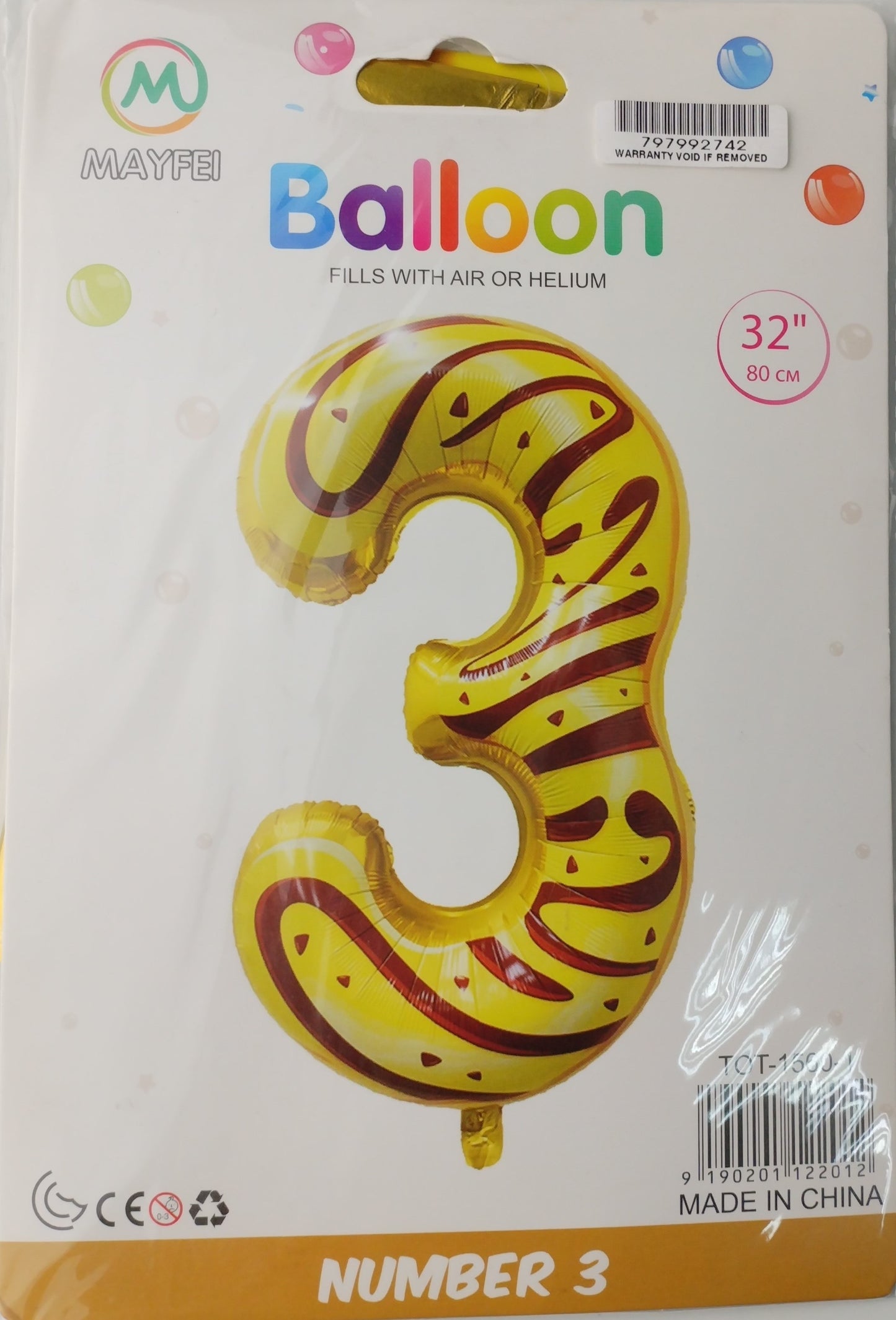 Casey 102cm Donut Balloon Number.3 Retail Packaging No (3 pack by Valotronics)