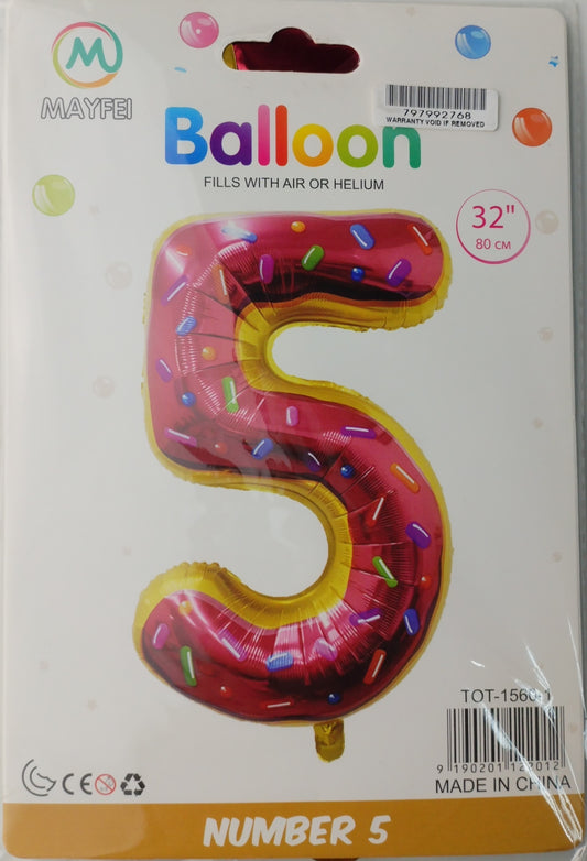 Casey 102cm Donut Balloon Number.5 Retail Packaging No (3 pack by Valotronics)