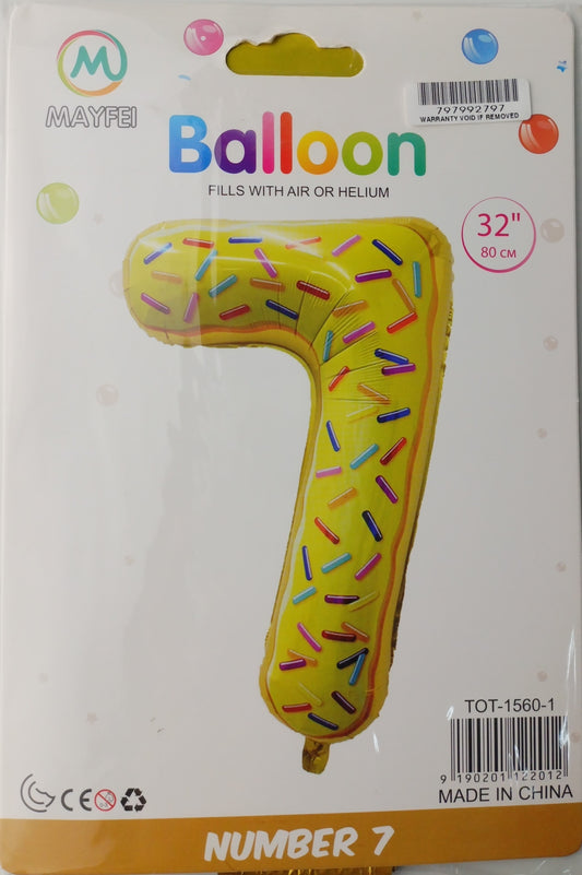 Casey 102cm Donut Balloon Number.7 Retail Packaging No (3 pack by Valotronics)