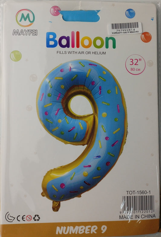 Casey 102cm Donut Balloon Number.9 Retail Packaging No (3 pack by Valotronics)