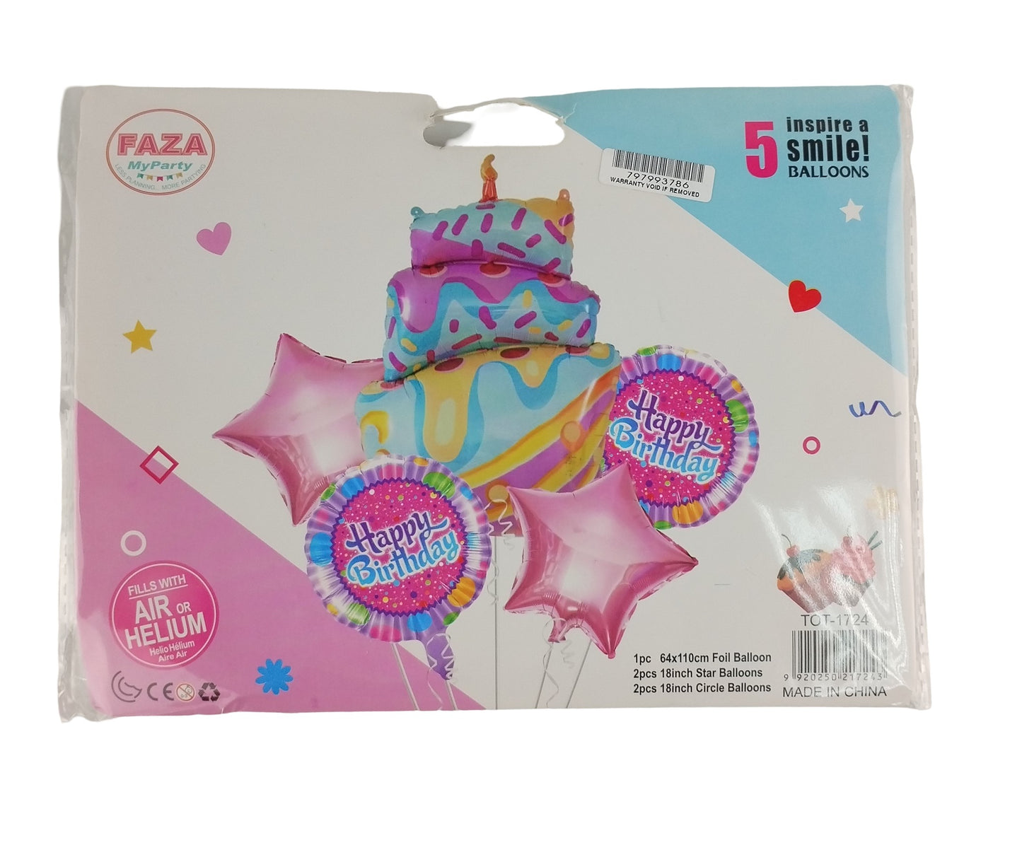 Casey 5pc Pink and Blue Themed Birthday Balloon Set Retail (2 pack by Valotronics)