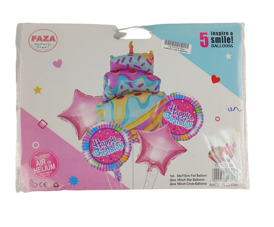 Casey 5pc Pink and Blue Themed Birthday Balloon Set Retail (2 pack by Valotronics)