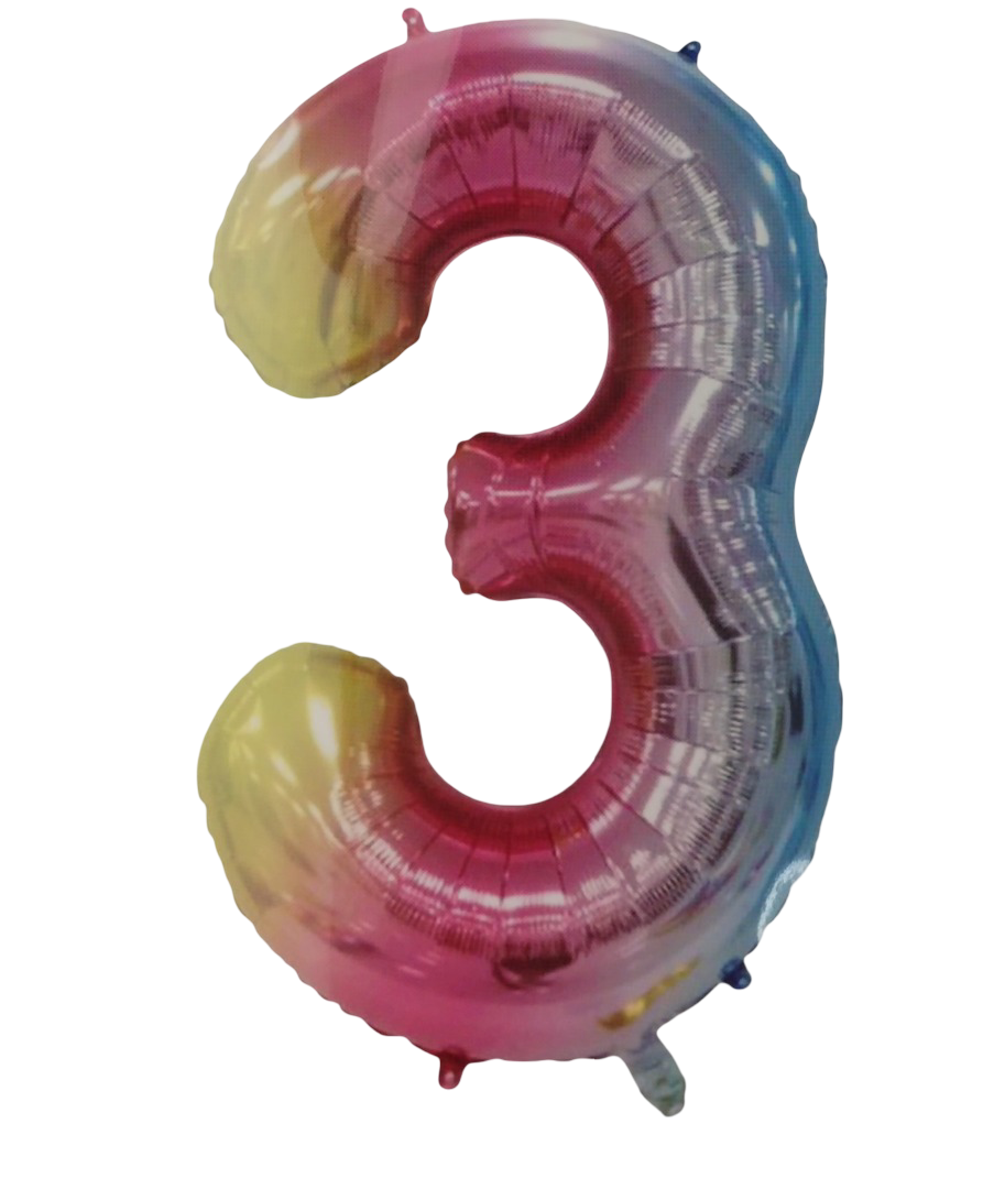 Casey 102cm Rainbow Balloon Number.3 Retail Packaging No (3 pack by Valotronics)