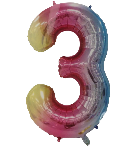 Casey 102cm Rainbow Balloon Number.3 Retail Packaging No (3 pack by Valotronics)