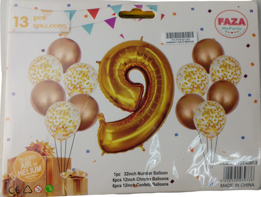 Casey 13pc Gold and White Balloon Set Nr 9 (2 pack by Valotronics)