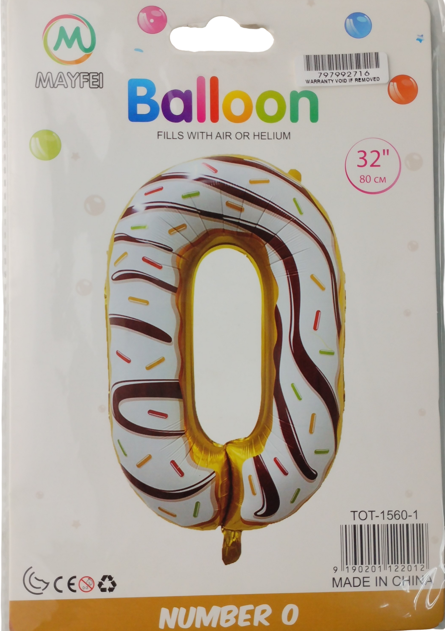 Casey 102cm Donut Balloon Number 0 (3 pack by Valotronics)