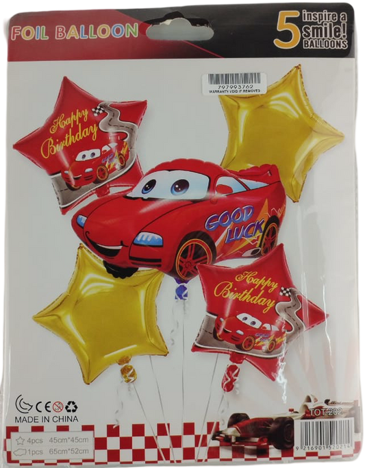 Casey 5pc Red Cars Themed Birthday Balloon Set (2 pack by Valotronics)