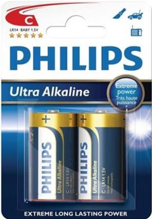 Philips Ultra Alkaline Battery LR14E2B 2 x Type C (2 pack by Valotronics)