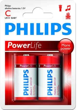 Philips PowerLife Battery LR14P2B C Alkaline (3 pack by Valotronics)