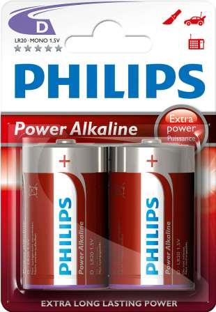 Philips Power Alkaline Battery LR20P2B 2 X D Alkaline (2 pack by Valotronics)