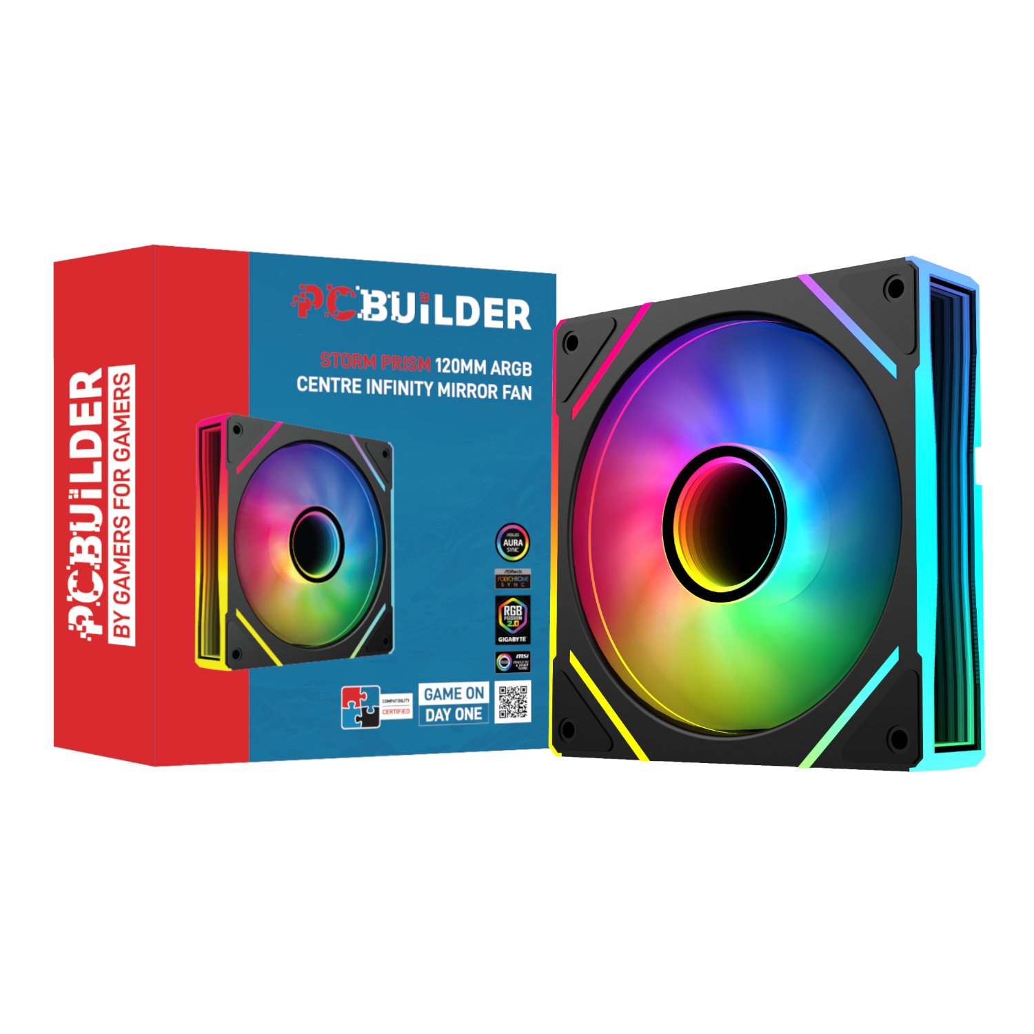 PCBuilder STORM PRISM 120mm ARGB Fan - Black (2 pack by Valotronics)