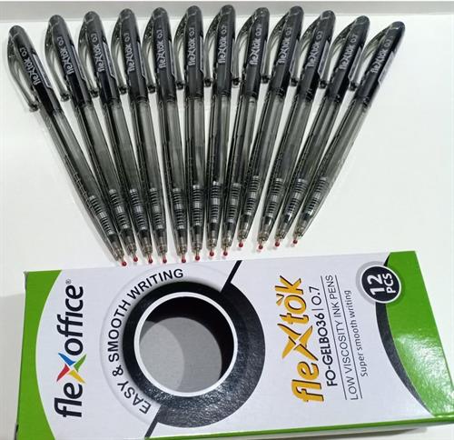 Flexoffice 0.7mm Black Retractable Gel Pens box of 12