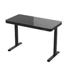 ROGUEWARE SIT-STAND RECTANGULAR GLASS-TOP HEIGHT ADJUSTABLE DESK BLACK