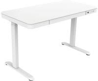 ROGUEWARE SIT-STAND RECTANGULAR GLASS-TOP HEIGHT ADJUSTABLE DESK WHITE