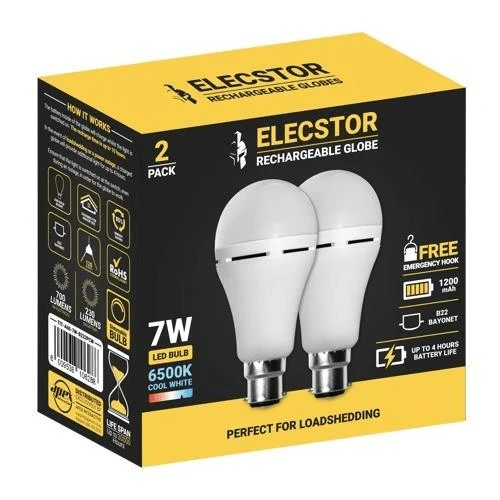 Elecstor B22 7W Rechargeable cool White - 2 PACK
