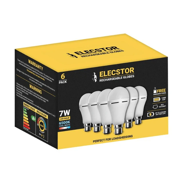 Elecstor B22 7W Rechargeable cool White - 6 PACK