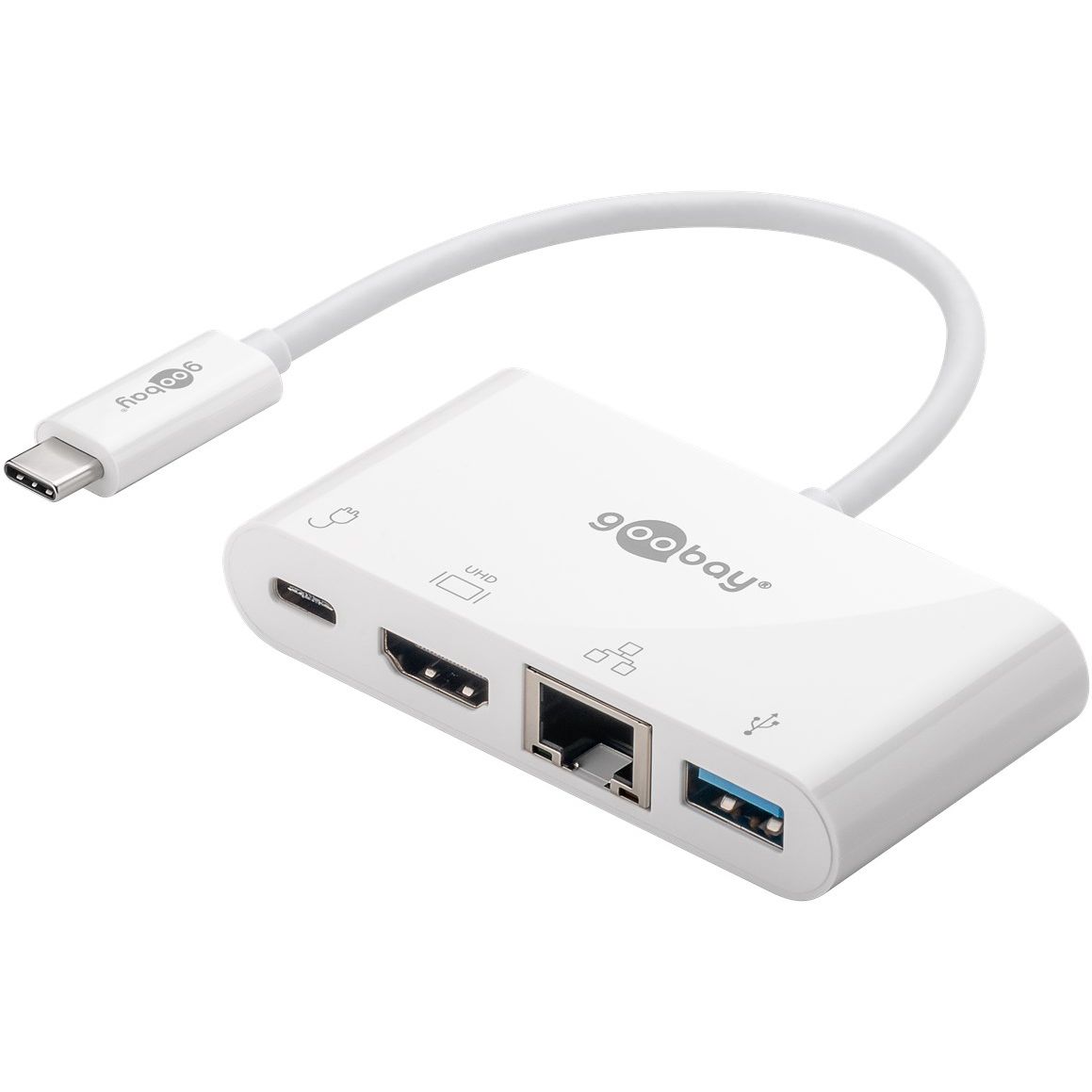 Goobay USB – C Multiport Adapter (HDMI + Ethernet, PD) – White