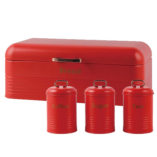 Totally 4 – Piece Retro Breadbin and Canister Tin Set Combo Red