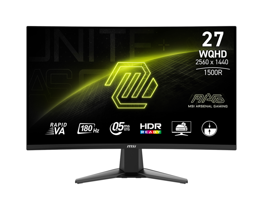 MSI 27CQ6F MAG Gaming 27 WQHD (2560×1440) 180Hz 1ms Rapid VA FreeSync – G – Sync 1500R Curved Black Desktop Monitor