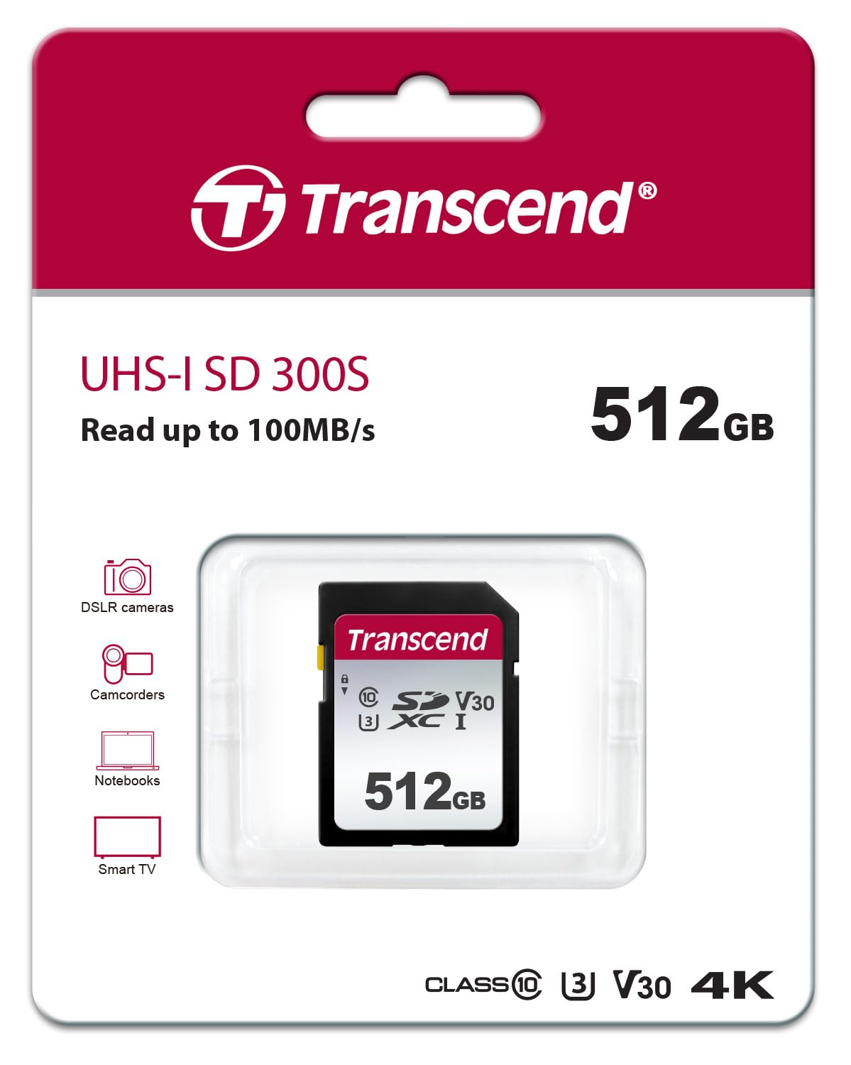 TRANSCEND 300S 512GB UHS – 1 CLASS 10 U1 U3 V30 SDXC CARD 3D NAND