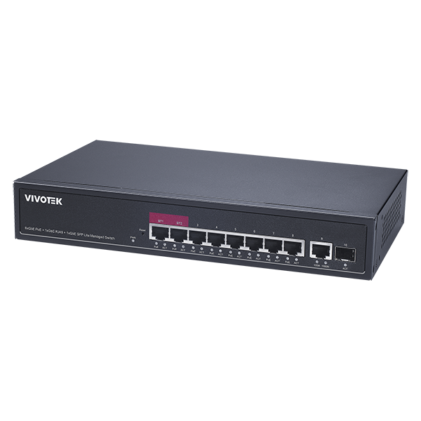 VIVOTEK 2xGE bt 90W PoE + 6xGE 30W PoE + 1xGE UTP + 1xGE SFP Lite Managed Switch; VLAN; STP; POE Port Cycling