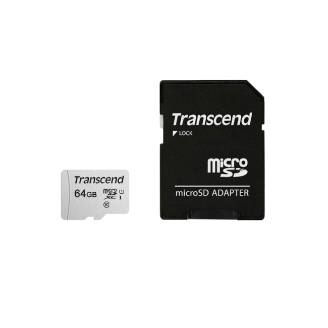 TRANSCEND 300S 64GB MICRO SD UHS – I U1 CLASS 10 READ 95 MB – S WRITE 45MB – S WITH SD ADAPTOR – TLC