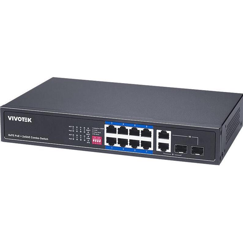 Unmanaged 8xFE PoE + 2xGE – SFP Combo; Rackmountable Switch