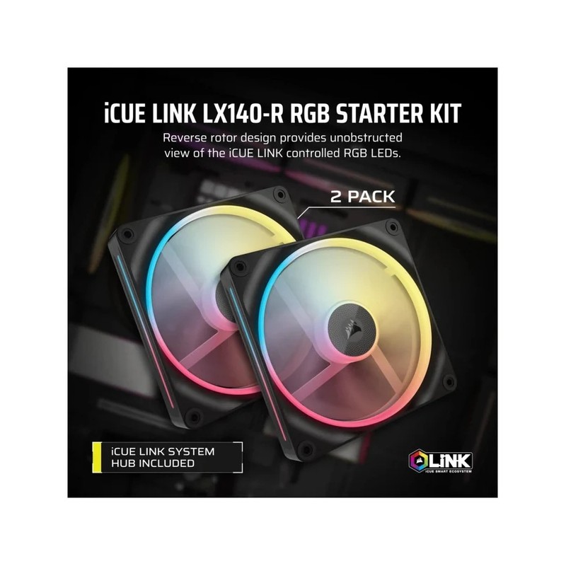 CORSAIR LX – R RGB Series; iCUE LINK LX140 – R RGB White; 140mm RGB Fan; Dual Fan Kit.