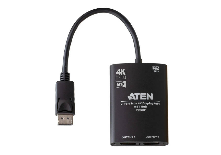 ATEN 2 – Port True 4K DisplayPort Single Stream Transport (SST) or Multi – Stream Transport (MST) Mode; dual output – up to 3840 x 2