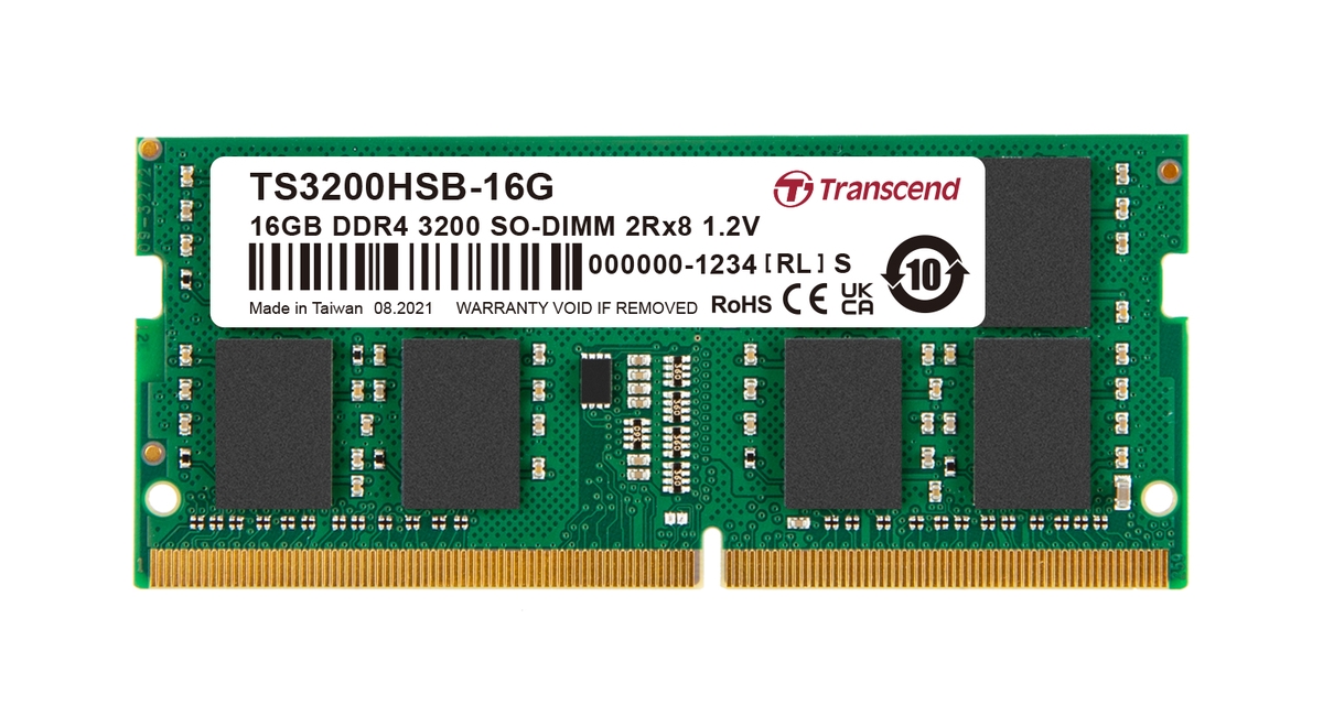 TRANSCEND 16GB DDR4 – 3200 NOTEBOOK SO – DIMM 2RX8 CL22